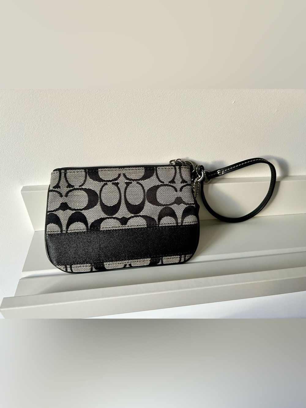 Coach Black and Grey Signature Canvas Wristlet Like New